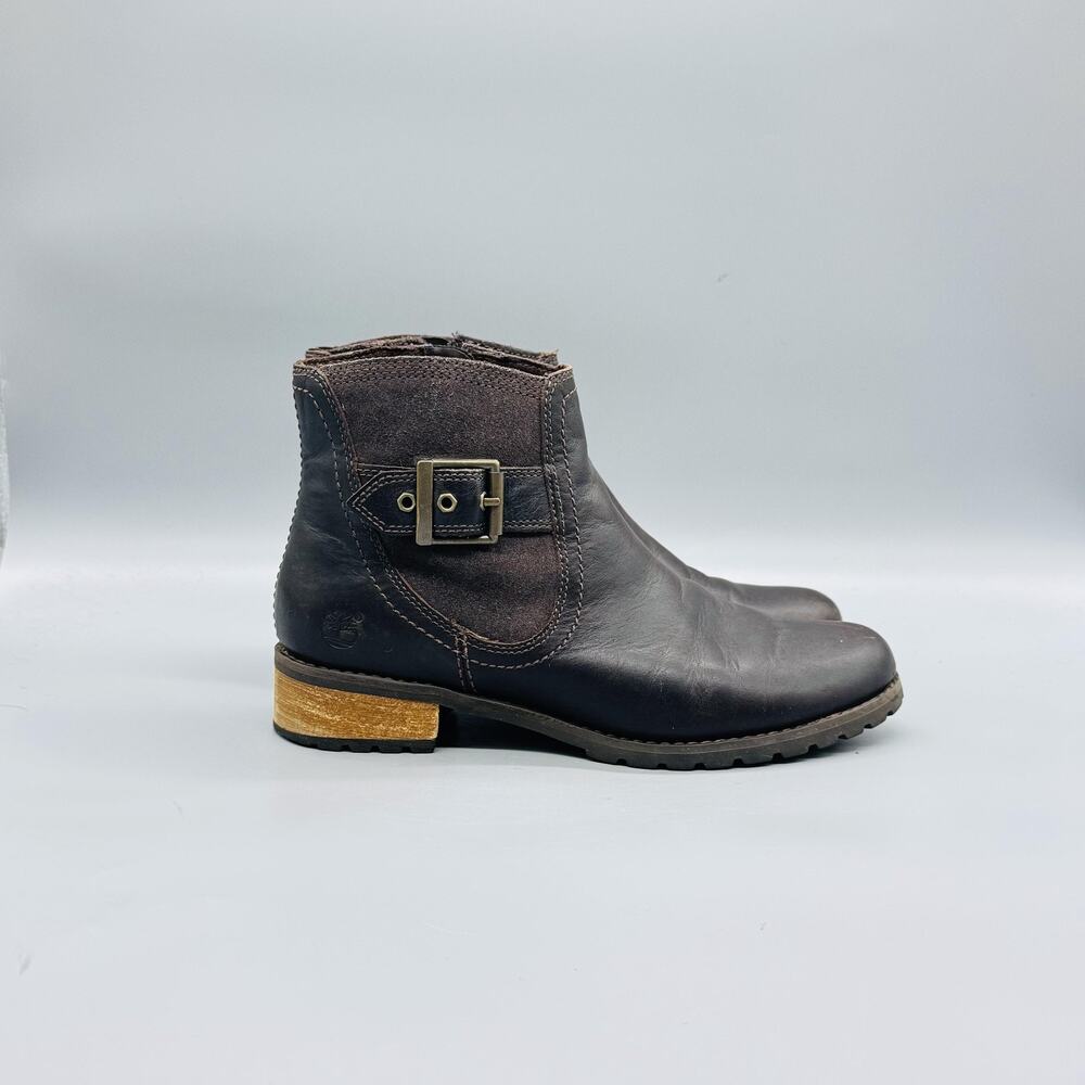 Timberland Boots Womens 7 Brown Leather Earthkeepers Ankle Buckle Zip Booties